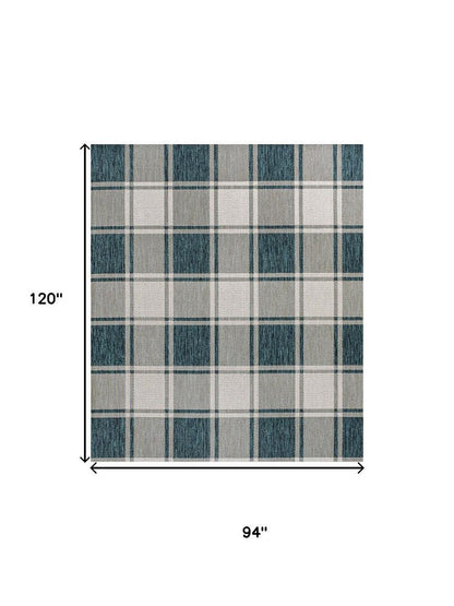 8' X 10' Turquoise And Cream Gingham Indoor Outdoor Area Rug HomeRoots