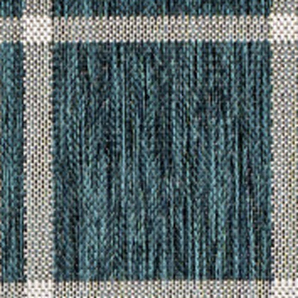 8' X 10' Turquoise And Cream Gingham Indoor Outdoor Area Rug
