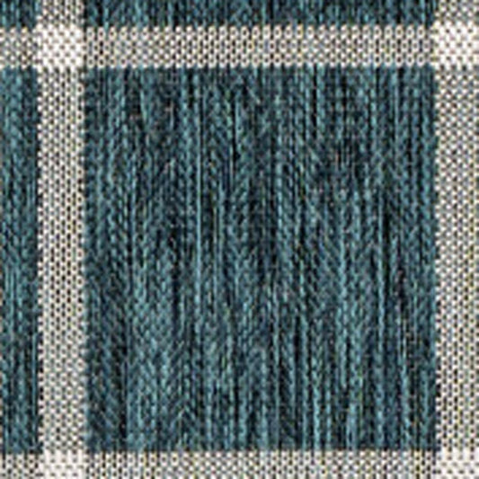 8' X 10' Turquoise And Cream Gingham Indoor Outdoor Area Rug