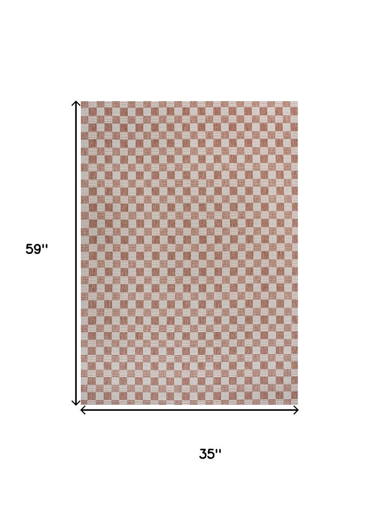 3' X 5' Salmon And Cream Geometric Indoor Outdoor Area Rug — view 2