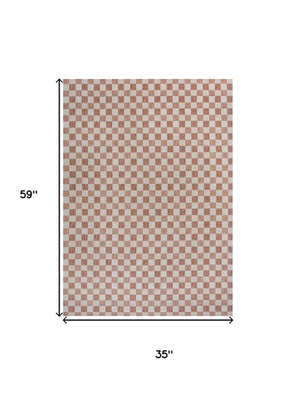 3' X 5' Salmon And Cream Geometric Indoor Outdoor Area Rug HomeRoots