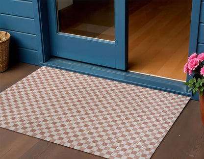 3' X 5' Salmon And Cream Geometric Indoor Outdoor Area Rug HomeRoots