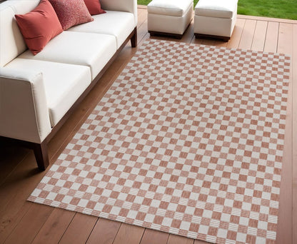4' X 6' Salmon And Cream Geometric Indoor Outdoor Area Rug HomeRoots