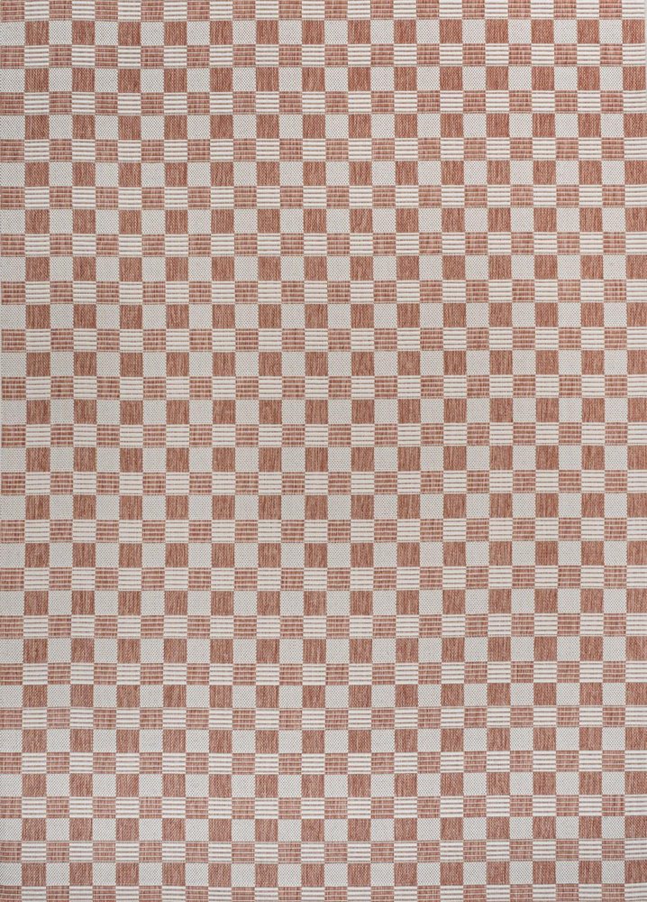 5' X 8' Salmon And Cream Geometric Indoor Outdoor Area Rug — view 1