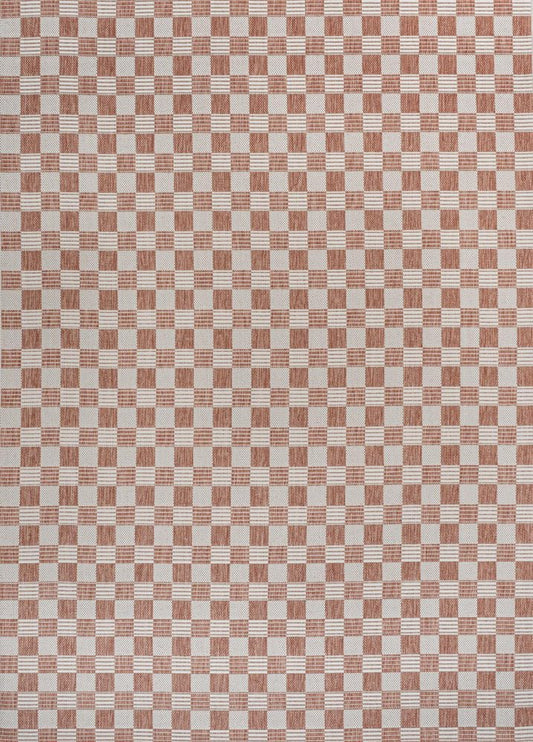 5' X 8' Salmon And Cream Geometric Indoor Outdoor Area Rug