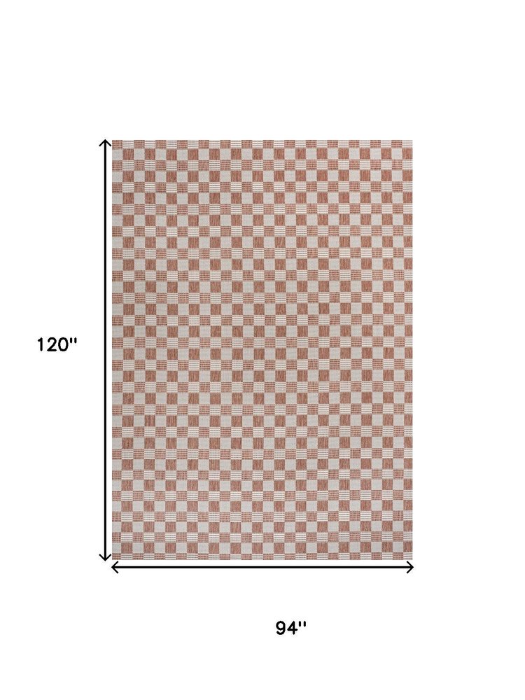 8' X 10' Salmon And Cream Geometric Indoor Outdoor Area Rug — view 2