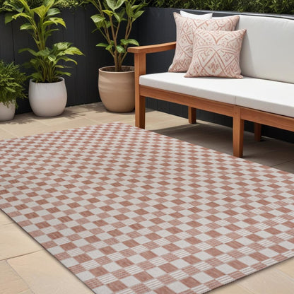 8' X 10' Salmon And Cream Geometric Indoor Outdoor Area Rug HomeRoots