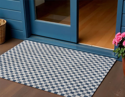 3' X 5' Navy Blue And Cream Geometric Indoor Outdoor Area Rug HomeRoots