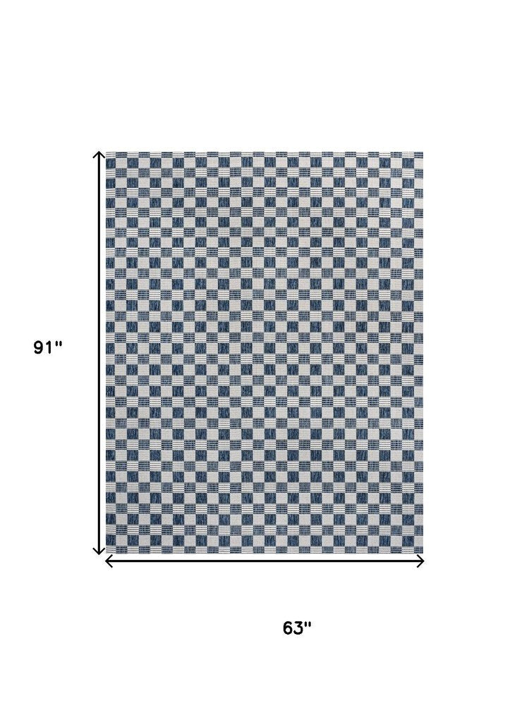 5' X 8' Navy Blue And Cream Geometric Indoor Outdoor Area Rug HomeRoots