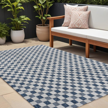 8' X 10' Navy Blue And Cream Geometric Indoor Outdoor Area Rug HomeRoots