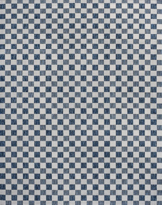 8' X 10' Navy Blue And Cream Geometric Indoor Outdoor Area Rug