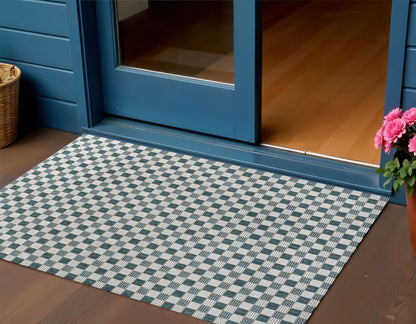 3' X 5' Turquoise And Cream Geometric Indoor Outdoor Area Rug HomeRoots