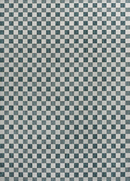3' X 5' Turquoise And Cream Geometric Indoor Outdoor Area Rug