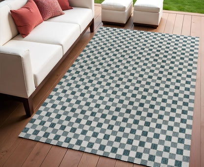 4' X 6' Turquoise And Cream Geometric Indoor Outdoor Area Rug HomeRoots