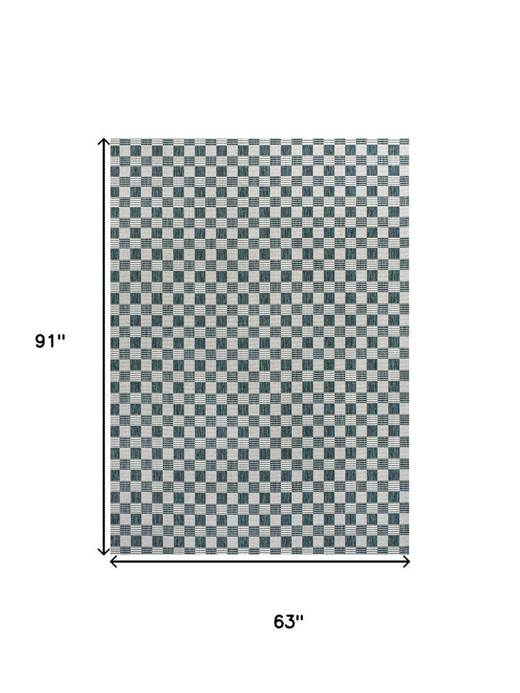 5' X 8' Turquoise And Cream Geometric Indoor Outdoor Area Rug HomeRoots
