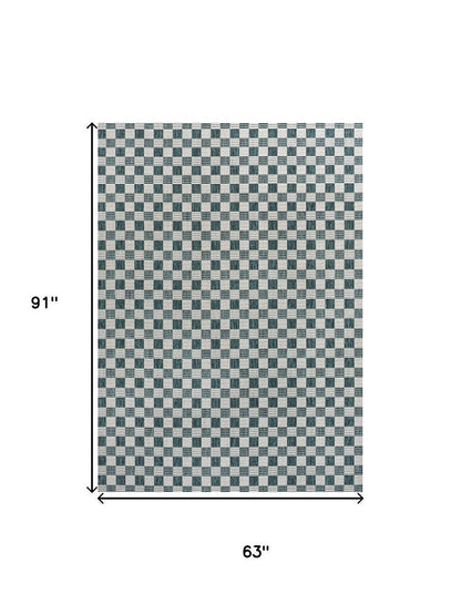5' X 8' Turquoise And Cream Geometric Indoor Outdoor Area Rug HomeRoots