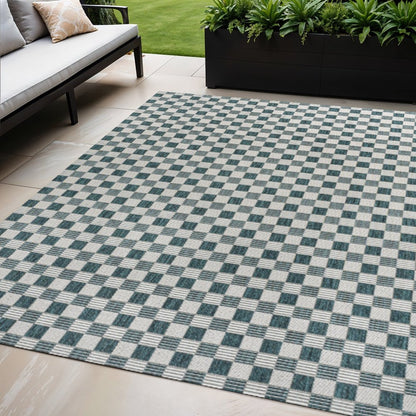 5' X 8' Turquoise And Cream Geometric Indoor Outdoor Area Rug HomeRoots