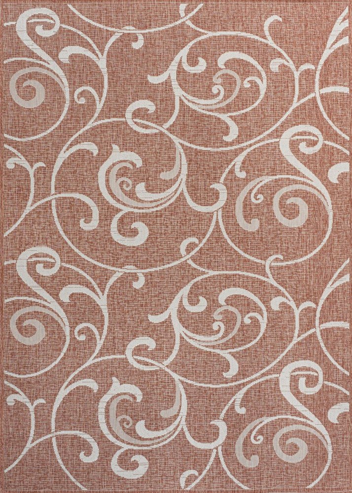 3' X 5' Salmon And Cream Floral Indoor Outdoor Area Rug — view 1