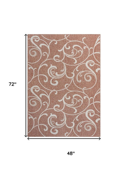 4' X 6' Salmon And Cream Floral Indoor Outdoor Area Rug HomeRoots