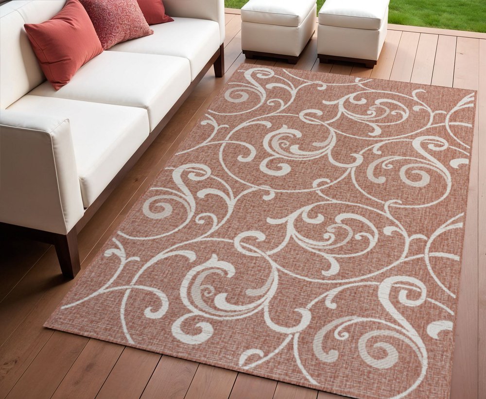 4' X 6' Salmon And Cream Floral Indoor Outdoor Area Rug HomeRoots