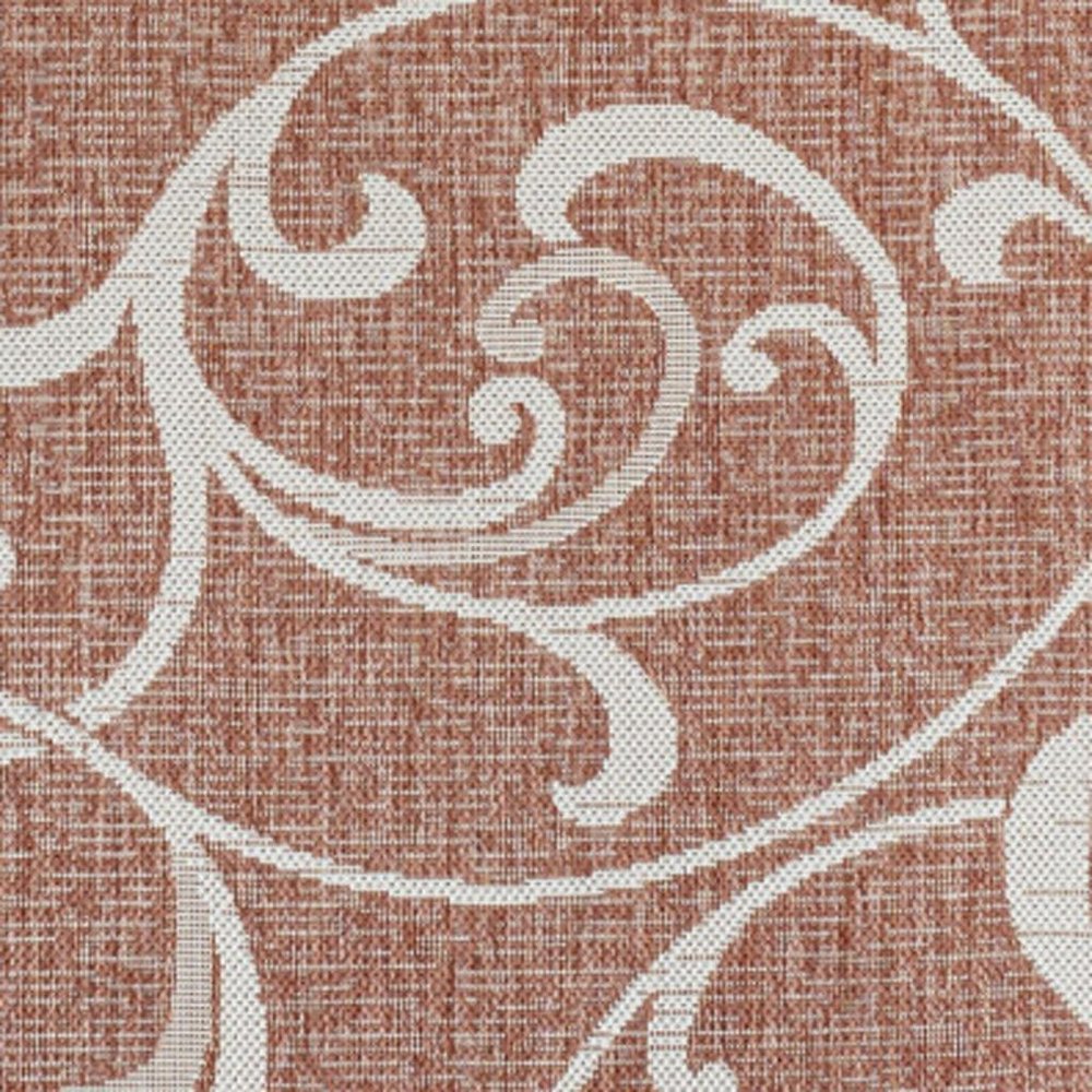 5' X 8' Salmon And Cream Floral Indoor Outdoor Area Rug — view 2