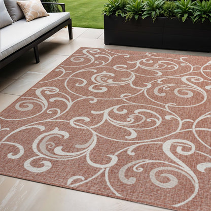 5' X 8' Salmon And Cream Floral Indoor Outdoor Area Rug HomeRoots