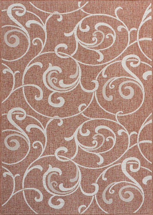 5' X 8' Salmon And Cream Floral Indoor Outdoor Area Rug