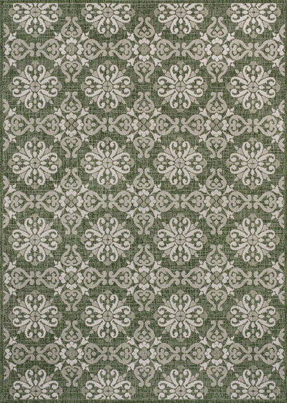 4' X 6' Green And Cream Floral Indoor Outdoor Area Rug HomeRoots