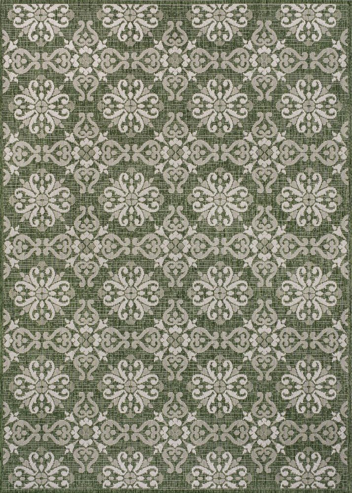 8' X 10' Green And Cream Floral Indoor Outdoor Area Rug HomeRoots