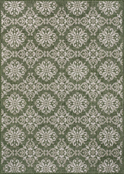 8' X 10' Green And Cream Floral Indoor Outdoor Area Rug HomeRoots