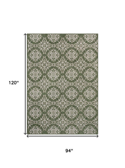 8' X 10' Green And Cream Floral Indoor Outdoor Area Rug HomeRoots