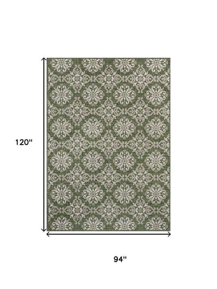 8' X 10' Green And Cream Floral Indoor Outdoor Area Rug — view 7