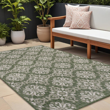 8' X 10' Green And Cream Floral Indoor Outdoor Area Rug HomeRoots