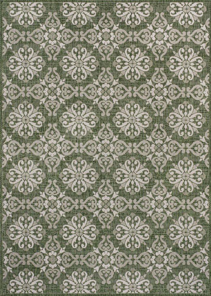 8' X 10' Green And Cream Floral Indoor Outdoor Area Rug HomeRoots