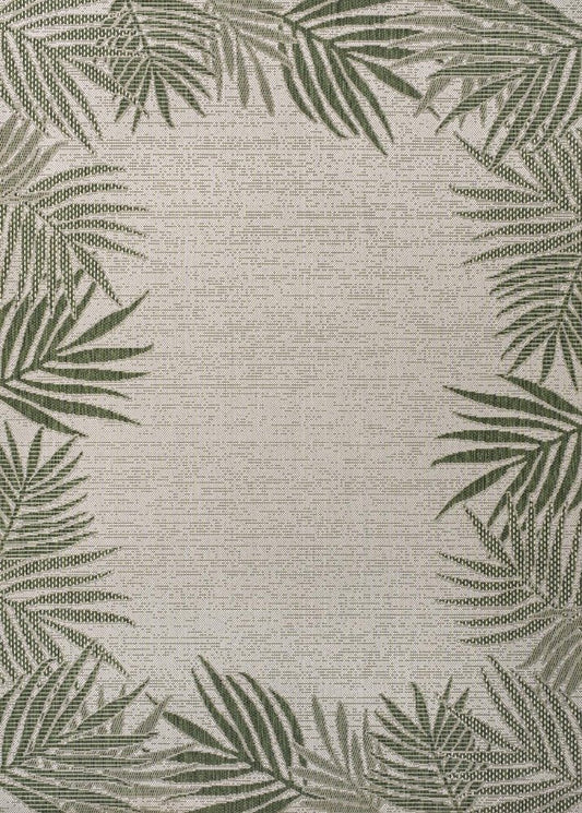 3' X 5' Green And Cream Floral Indoor Outdoor Area Rug