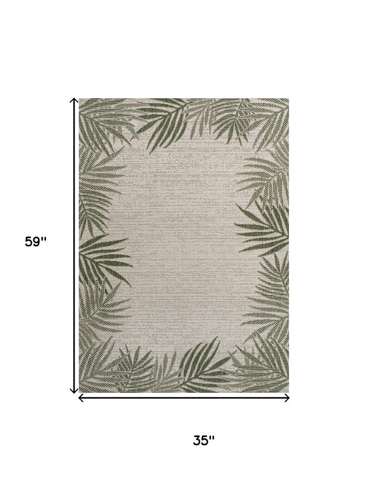 3' X 5' Green And Cream Floral Indoor Outdoor Area Rug — view 3