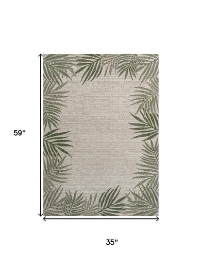 3' X 5' Green And Cream Floral Indoor Outdoor Area Rug HomeRoots