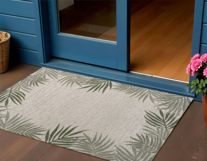 3' X 5' Green And Cream Floral Indoor Outdoor Area Rug HomeRoots