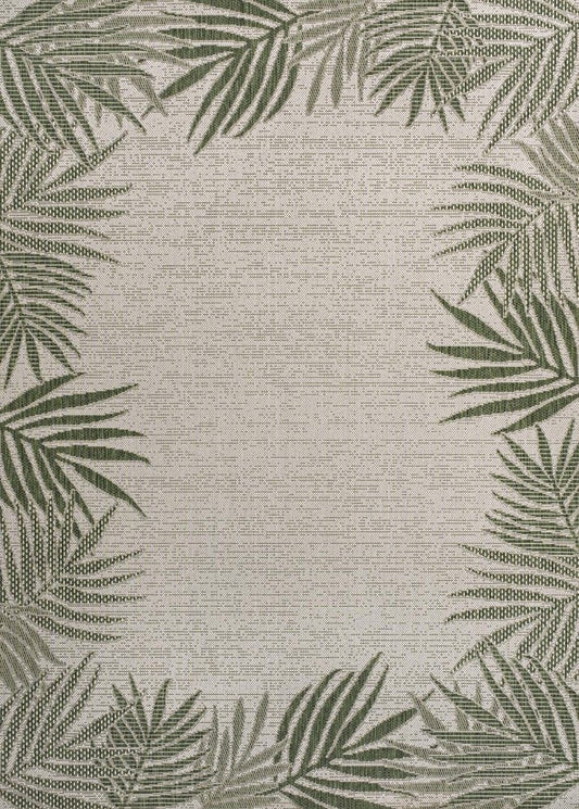 5' X 8' Green And Cream Floral Indoor Outdoor Area Rug