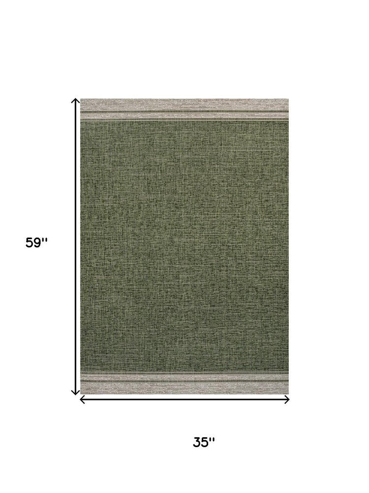 3' X 5' Green And Cream Indoor Outdoor Area Rug HomeRoots