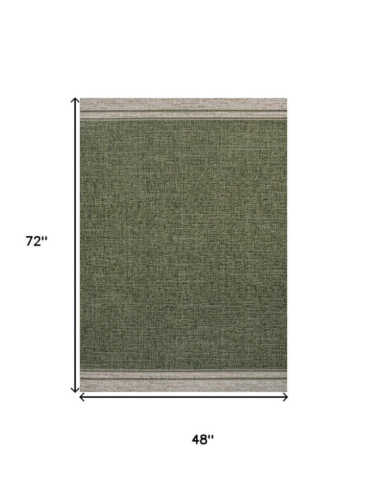 4' X 6' Green And Cream Indoor Outdoor Area Rug HomeRoots
