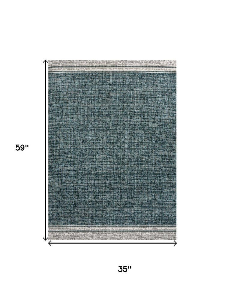 3' X 5' Turquoise And Cream Indoor Outdoor Area Rug — view 2