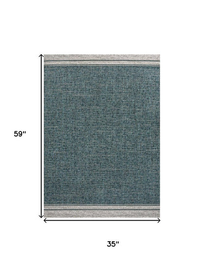 3' X 5' Turquoise And Cream Indoor Outdoor Area Rug HomeRoots