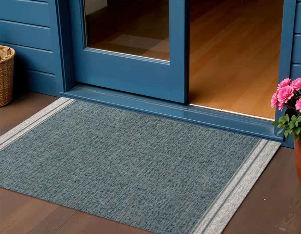 3' X 5' Turquoise And Cream Indoor Outdoor Area Rug HomeRoots