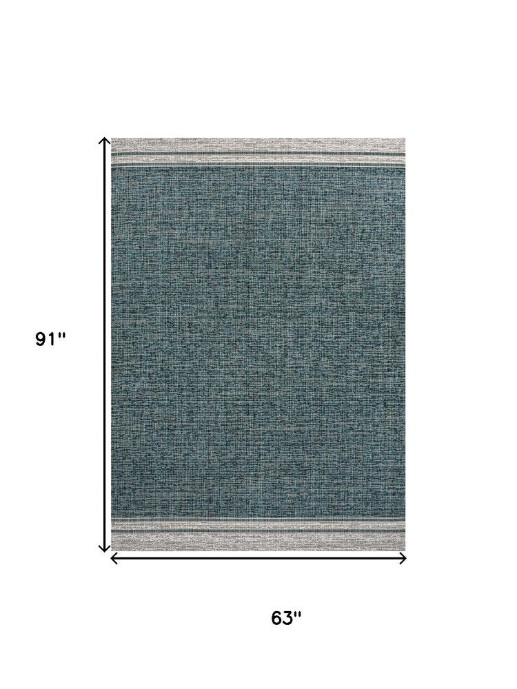 5' X 8' Turquoise And Cream Indoor Outdoor Area Rug — view 2