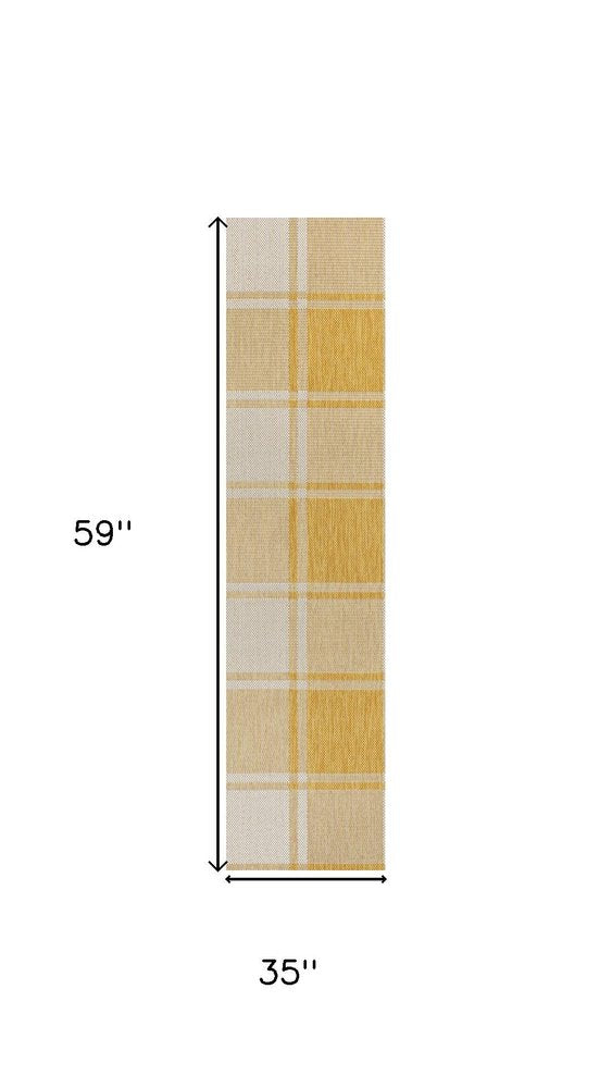 3' X 5' Yellow And Cream Gingham Indoor Outdoor Area Rug — view 3