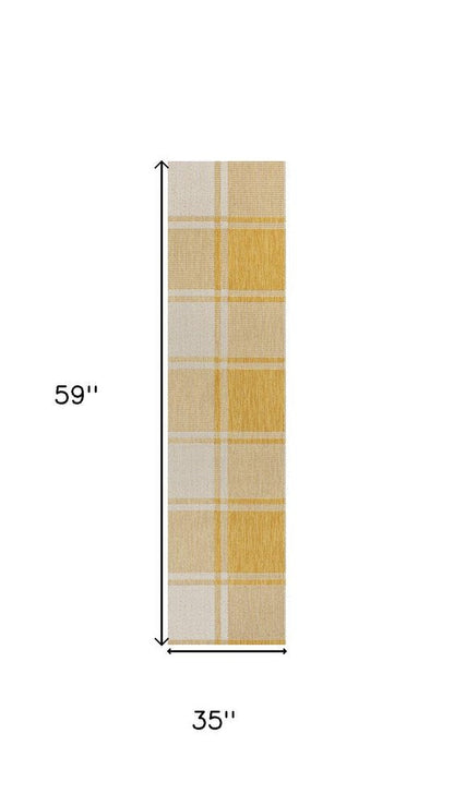 3' X 5' Yellow And Cream Gingham Indoor Outdoor Area Rug HomeRoots