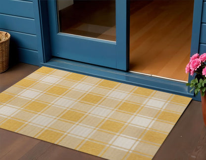 3' X 5' Yellow And Cream Gingham Indoor Outdoor Area Rug HomeRoots