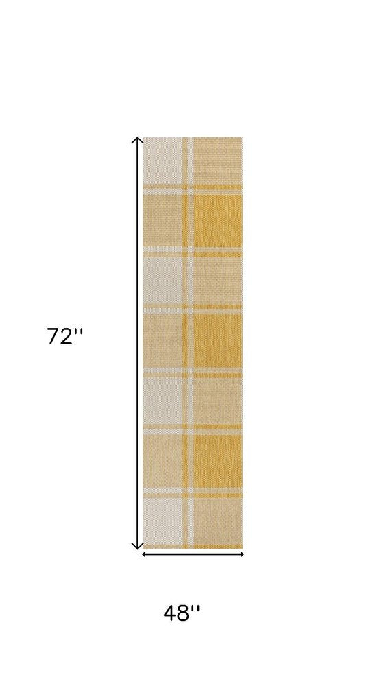 4' X 6' Yellow And Cream Gingham Indoor Outdoor Area Rug — view 2