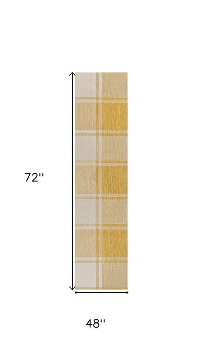 4' X 6' Yellow And Cream Gingham Indoor Outdoor Area Rug